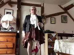 In brown skirt and white blouse outfit for the day