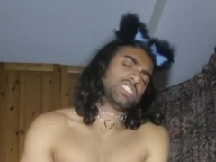 Catboy Viagra Jacking in Fishnets with a Plug