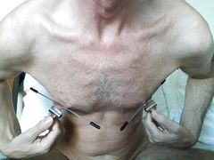 Extreme nipple clamping stretching pain causing me to squirt 4 ruined cumloads