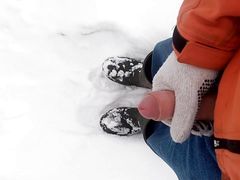 Cumshot outdoor cum on snow