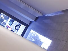 Jerk off in public in the stairwell and cum - completely naked