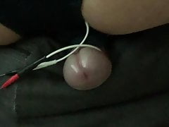 Hands free e-stim with cum