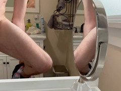 Stroking a massive dick in the holiday home - selfie in the mirror