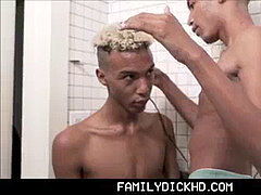 Two bony ebony twink Real Twin Brothers Masturbate Together