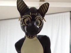 Love Glove Bastet Spunk in his Spandex Catsuit with Magic Hitachi