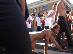 Folsom Street showcase with a helpless bound hunk