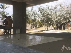 Lads fuckfest near football sphere buddies have fun