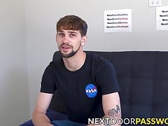 Big cocked gay Jerold Benton masturbates after an interview