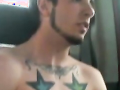 Solo car jerking off amateur tatted twink in the back