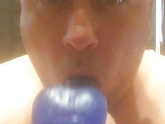 Me sucking on blue dildo