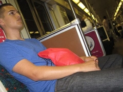 Dude sneakily masturbating at the subway station