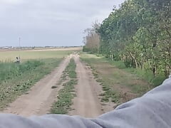 Outdoor walking and pissing locked in chastity device with urethral plug
