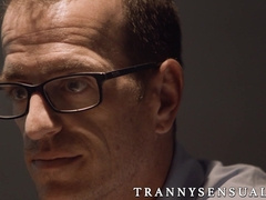 Busty tranny Aspen Brooks ramming detective at interrogation