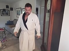 Daddy disrobes after showering and cums on a mirror