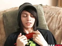 Gorgeous twink tugging and cumming at sex interview