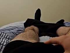 Straight guy playing with cock to cumshot in bed