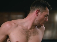 Tanned bloke throats cock while naked on the couch, and fucks ass in rough scenes