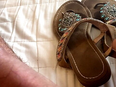 Fucking a smelly used sandal from the front