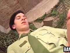 Army dude ass smashes a twunk and makes him splatter big load