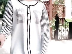 Crossdresser outside showing clitty
