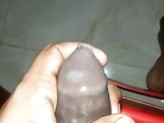 My Homemade Big Cock Masturbation in Condom And Huge Cum