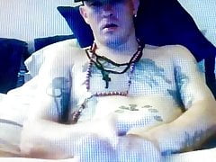 Tattooed hung straight daddy edges his huge hung big dick