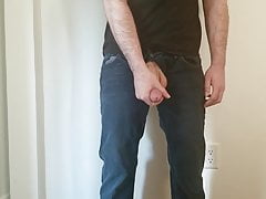 Teasing my cock and balls in jeans