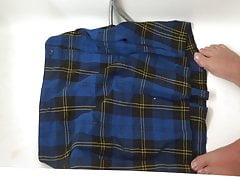 piss on blue tartan school skirt
