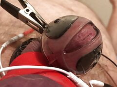 Estim Chastity Cage - 7inch dick stuffed into a one inch estim cage. Hands free orgasm