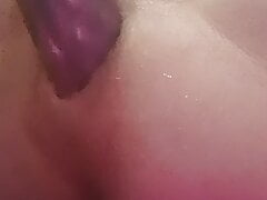 Stuffing my ass with my giant purple dildo