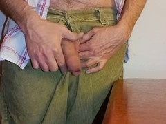 Rockard Daddy strokes his enormous uncut cock while getting off at work