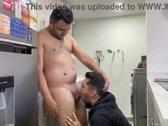 Son and stepfather tear up in the kitchen no condom while wifey rest