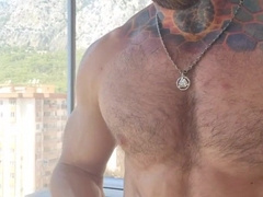 Trimmed muscle boy jack at balcony
