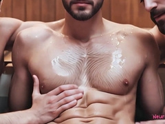 Muscle dude wanks man-meat and squirts red-hot spunk in gaymale sauna