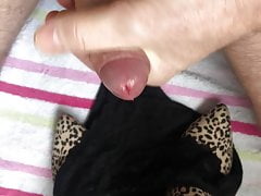Pumping cum over wife's lacy panties