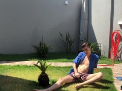 Super-Cute youngster Henry Evans spunks while draining outdoors