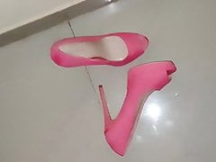 Hot 22 year old's pink high heels enjoyed by me