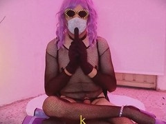 Stocking, crossdresser dildo, purple head