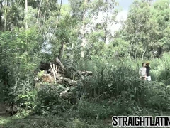 Cute straight Latino sucks his first dick and gets DP action