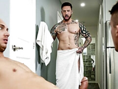 Protected sex in a 3some with John Magnum, Jake Porter, Jordan Levine