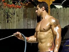 Muscle biker outdoor handjob