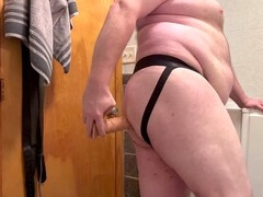 Anal masturbation, boy peeing, big belly bear