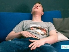 Randy gay twink Ethan makes himself shoot a sticky load of cum