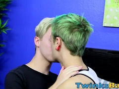 Twink sucks off his green haired friend and rides him raw