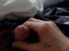 Stroking my cock.
