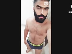 Indian Gym Trainer Showing his Hairy body bulge big cock and big ass in video call Underwear