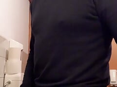 Horny i jerk-off in the toilet, cum in my palm and eat it.