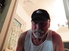 Dad repairing bathroom ceiling