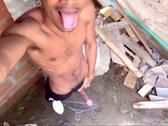 Man masturbating, fur covered, cum in public