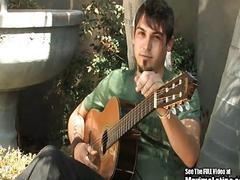 Hottie with a guitar takes a break for a jerk